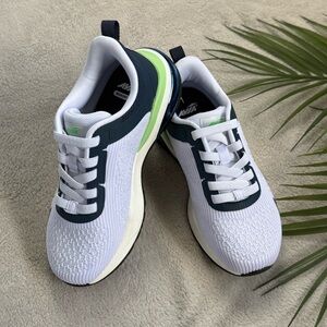 Avia White and Dark Green Athletic Shoes